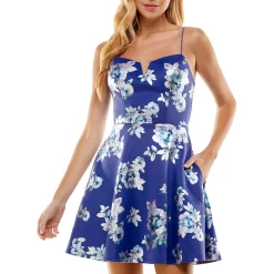 Juniors Lace-Up Mini Fit & Flare Dress