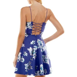 Juniors Lace-Up Mini Fit & Flare Dress