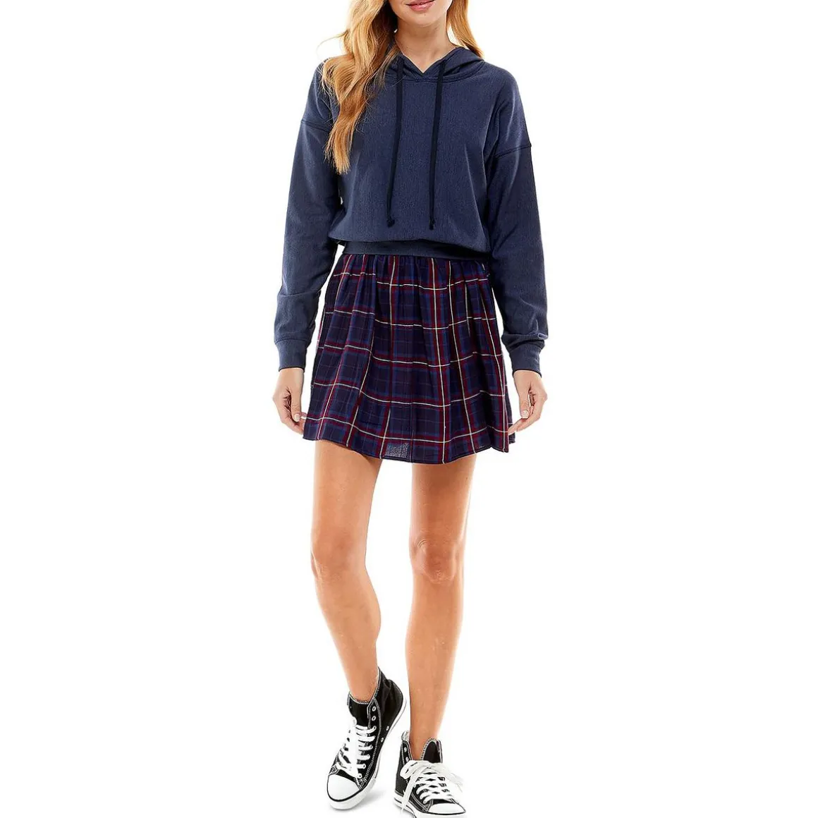 Juniors Layered Look Hoodie Mini Dress