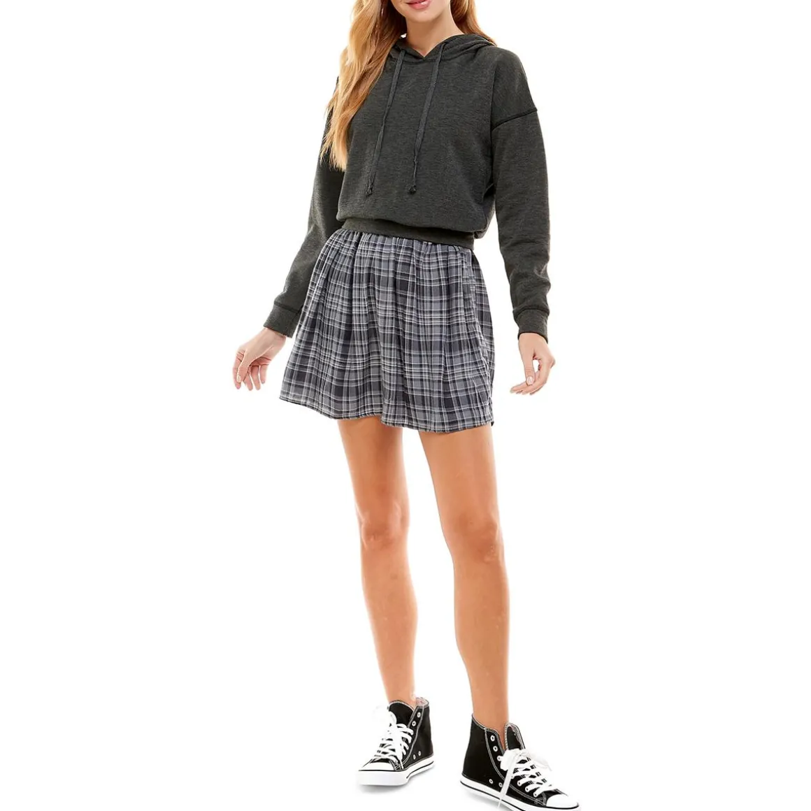 Juniors Layered Look Hoodie Mini Dress