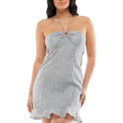 Juniors Linen Blend Striped Halter Dress