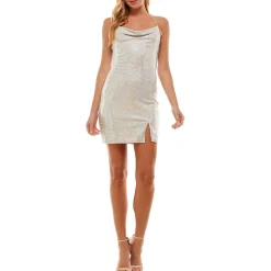Juniors Metallic Mini Slip Dress
