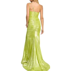 Juniors Metallic One Shoulder Evening Dress