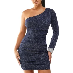 Juniors Metallic One Shoulder Bodycon Dress