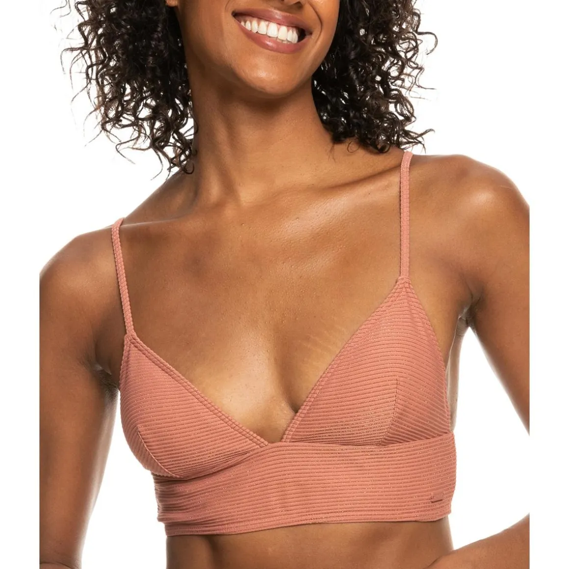 Juniors Metallic Ribbed Bikini Swim top