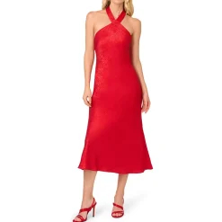 Juniors Metallic Satin Halter Dress