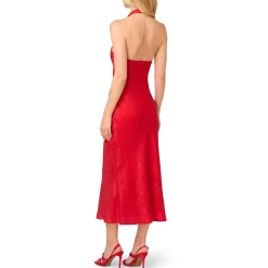 Juniors Metallic Satin Halter Dress