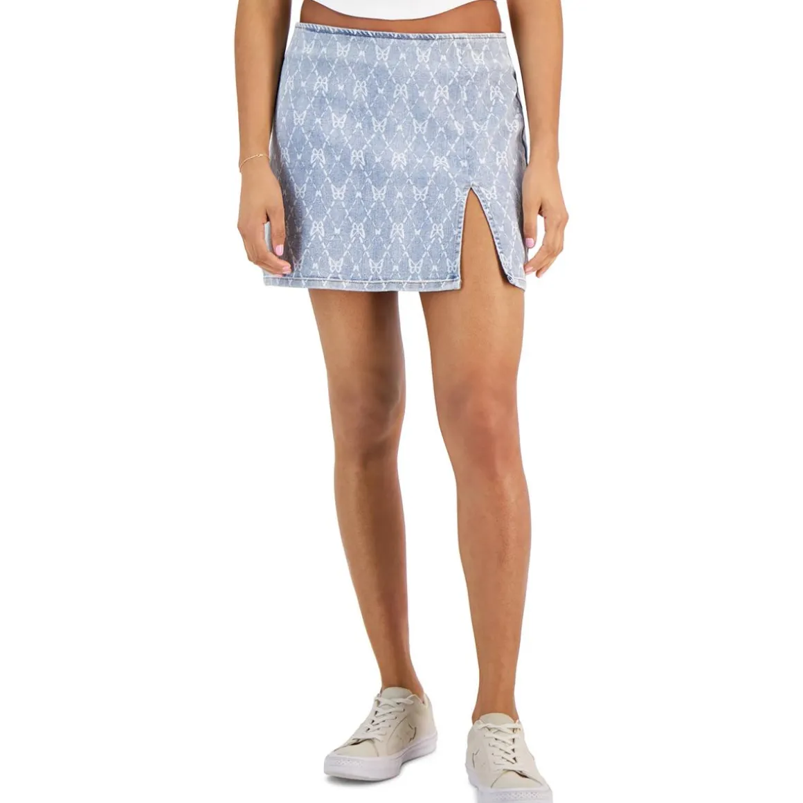 Juniors Mini Printed Denim Skirt