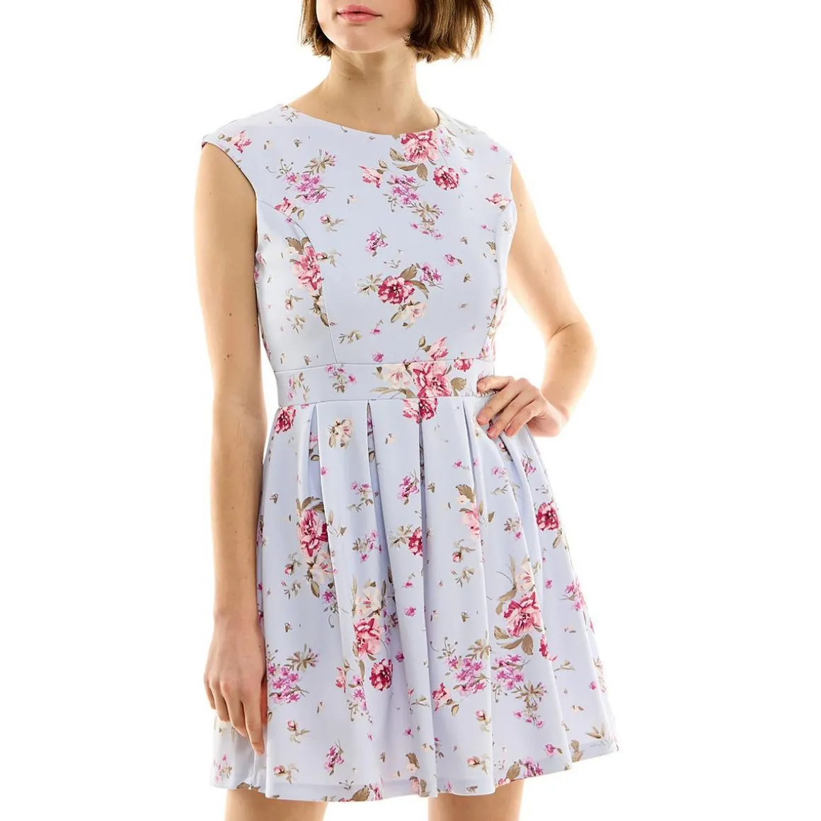 Juniors Open Back Floral Print Fit & Flare Dress