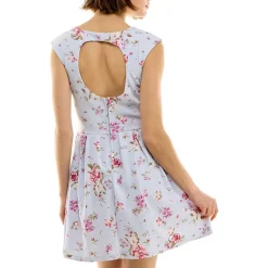 Juniors Open Back Floral Print Fit & Flare Dress