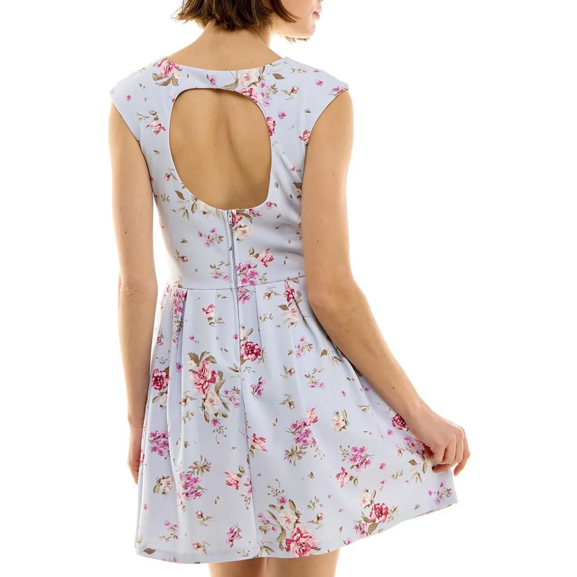 Juniors Open Back Floral Print Fit & Flare Dress