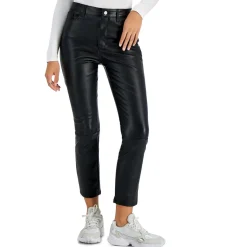 Juniors Panel Faux Leather Straight Leg Pants