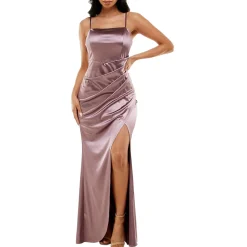 Juniors Pleated Split Hem Evening Dress