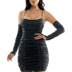 Juniors Ruched Metallic Cocktail And Party Dress