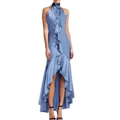 Juniors Ruffled Halter Neck Evening Dress