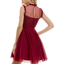 Juniors Ruffled Mesh Fit & Flare Dress