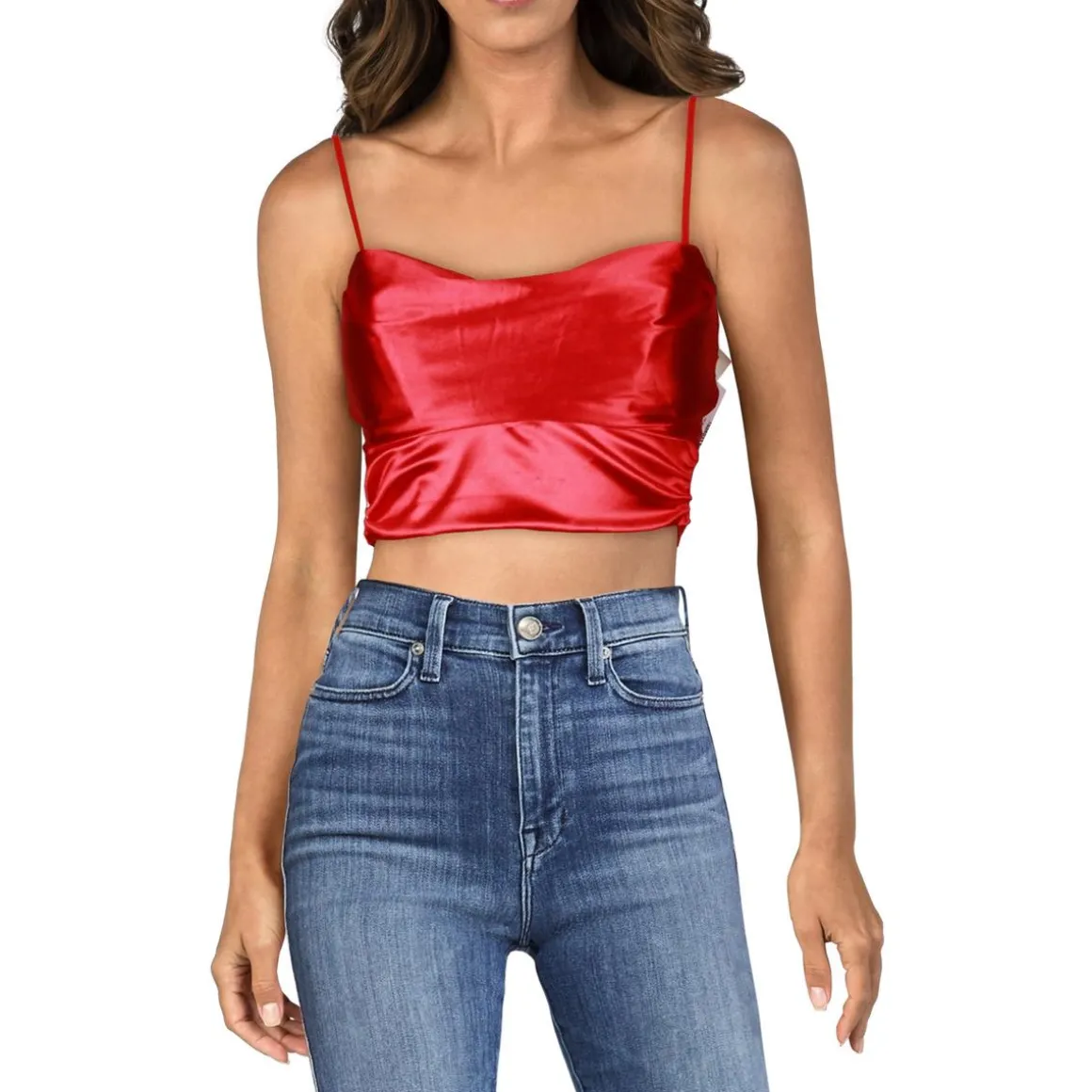 Juniors Satin Cowl Neck Cropped