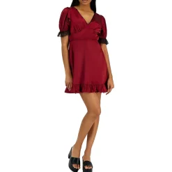 Juniors Satin Lace-Trim Cocktail and Party Dress