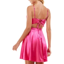 Juniors Satin Lace-Up Fit & Flare Dress