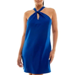 Juniors Satin Mini Halter Dress