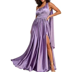 Juniors Satin One Shoulder Evening Dress