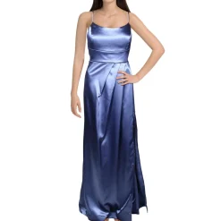 Juniors Satin Pleated Formal Dress