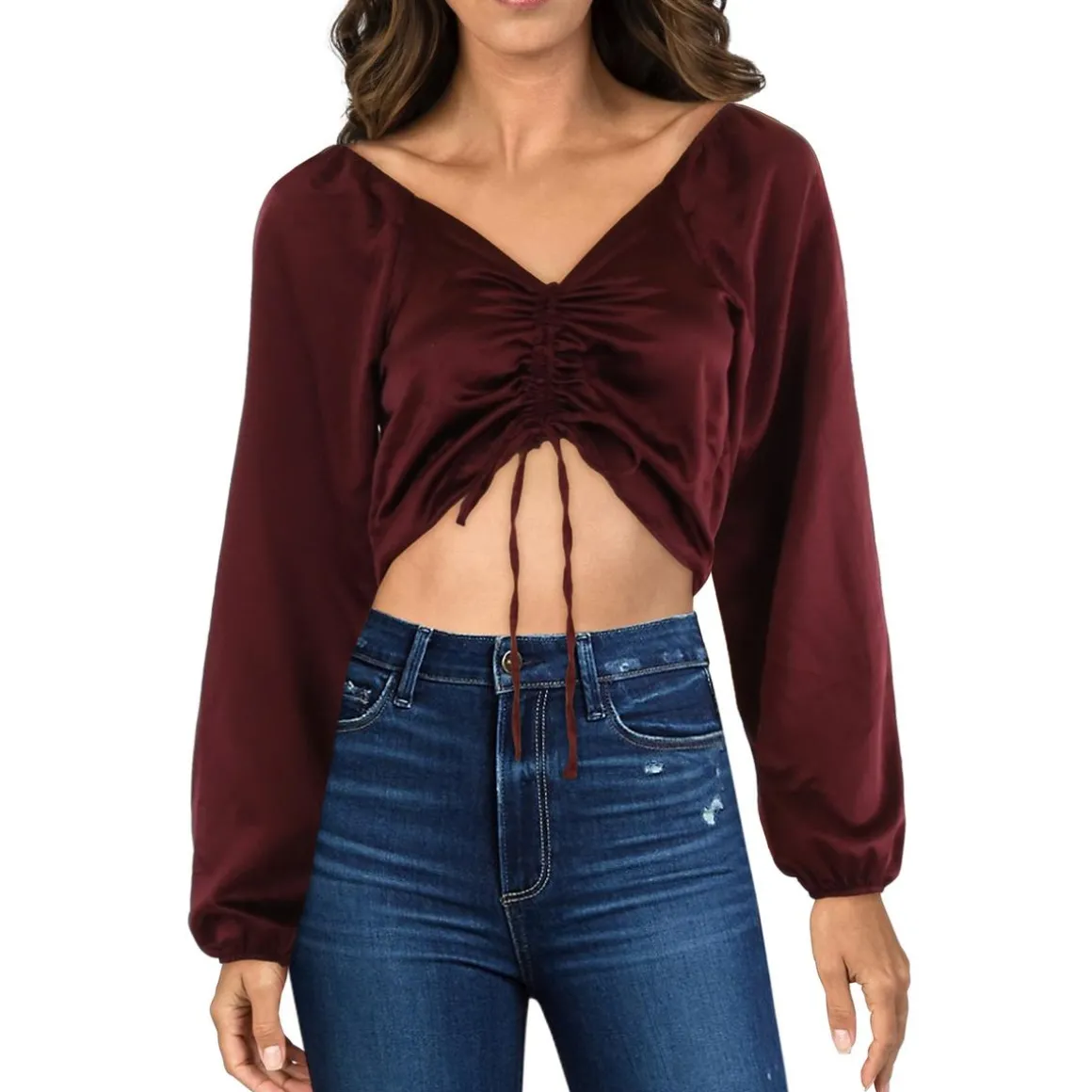 Juniors Satin Ruched Cropped