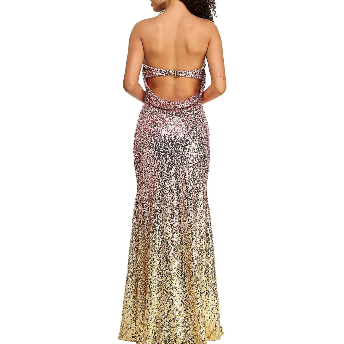 Juniors Sequin Open Back Evening Dress