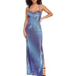Juniors Sequin Open Back Evening Dress