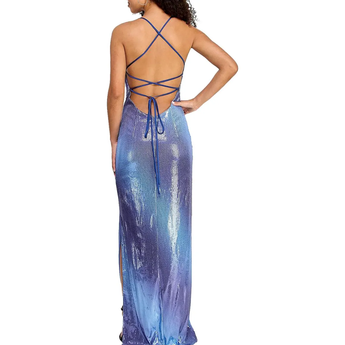 Juniors Sequin Open Back Evening Dress