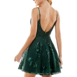 Juniors Sequined Embroidered Fit & Flare Dress