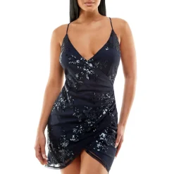 Juniors Sequined Short Mini Dress