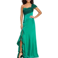 Juniors Slit Satin Evening Dress