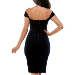 Juniors Velvet Off The Shoulder Cocktail and Party Dress