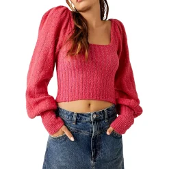 Katie Bishop Sleeve Ribbed Knit Pullover Sweater
