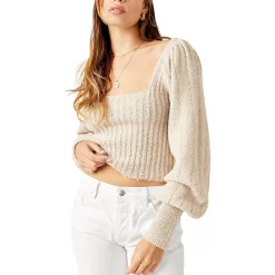 Katie Bishop Sleeve Ribbed Knit Pullover Sweater