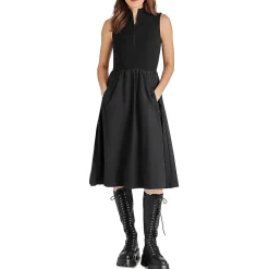 Knee-Length Mixed Media Fit & Flare Dress