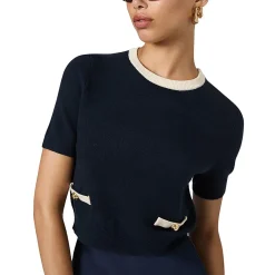 Knit Contrast Trim Crewneck Sweater