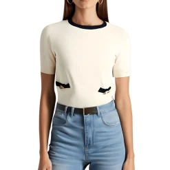 Knit Contrast Trim Crewneck Sweater