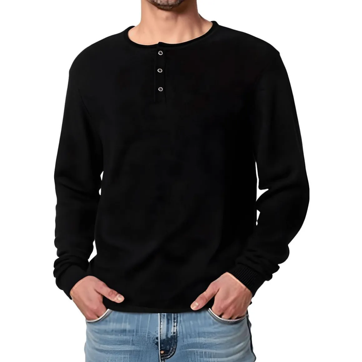 Knit Cotton Henley Shirt
