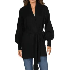 Knit Mid-Length Belted Wrap Cardigan Sweater