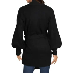 Knit Mid-Length Belted Wrap Cardigan Sweater