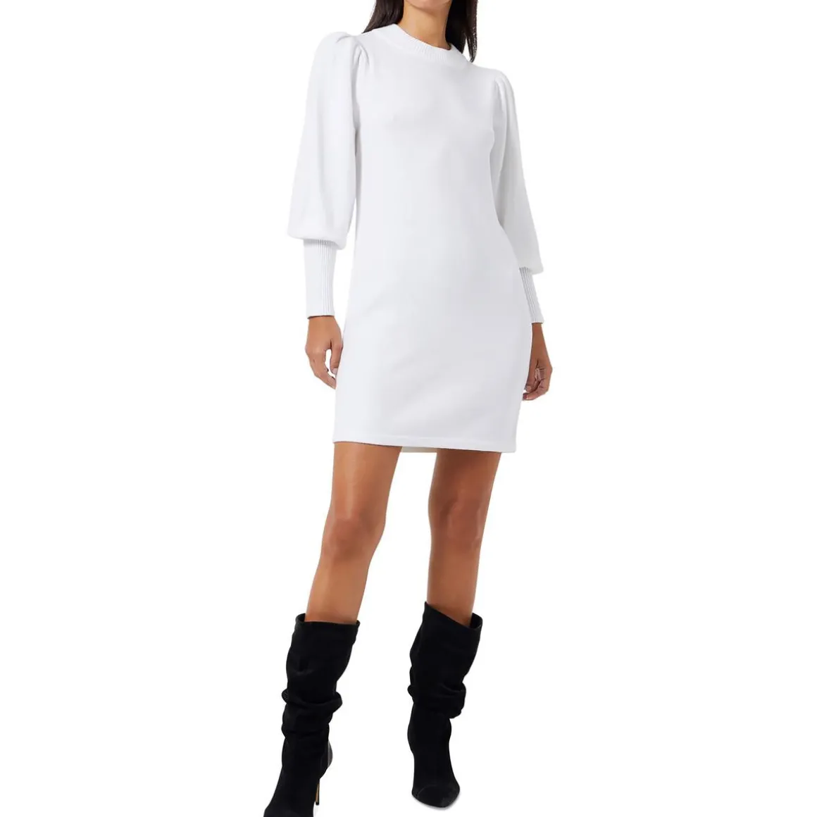 Knit Ribbed Trim Sweaterdress
