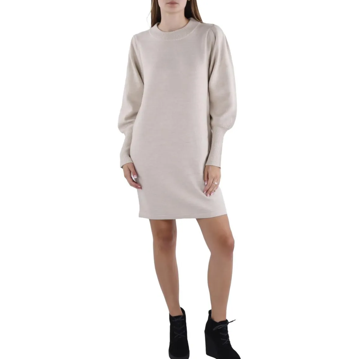 Knit Ribbed Trim Sweaterdress