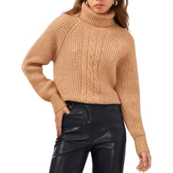 Knit Ribbed Trim Turtleneck Sweater