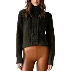 Knit Ribbed Trim Turtleneck Sweater