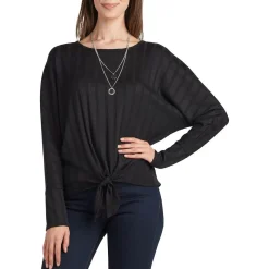 Knot-Front Ribbed Pullover Top