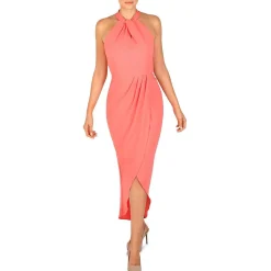 Knot-Neck Midi Halter Dress