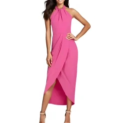 Knot-Neck Midi Halter Dress