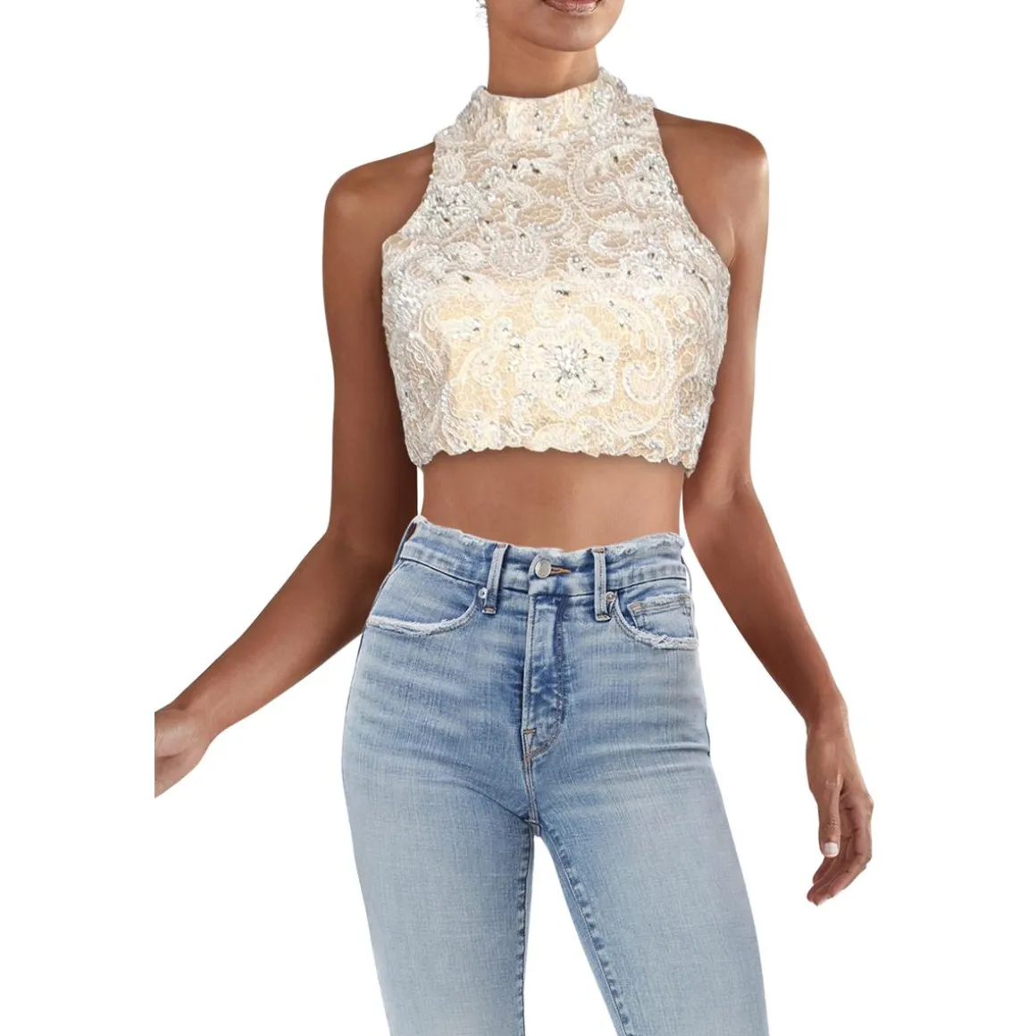 Lace Embellished Crop Top